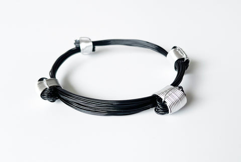African Elephant Knot Bracelet - 4 Knot SILVER & BLACK Color Metal V1 made in Zimbabwe ships from USA.