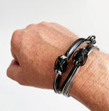 African Elephant Knot Bracelet - 2 Knot BLACK & SILVER Mixed Color Metal V2 made in Zimbabwe ships from USA.
